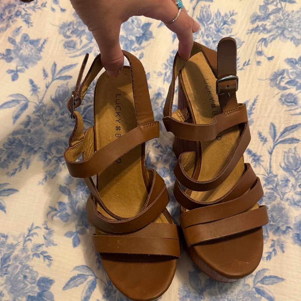 Lucky Brand Tan Multi-Strap Wedge Sandals